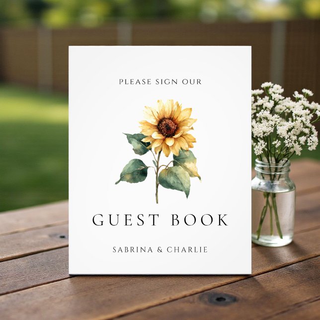 Foto Watercolor Sunflower Wedding Guest Book Sign (Criador carregado)