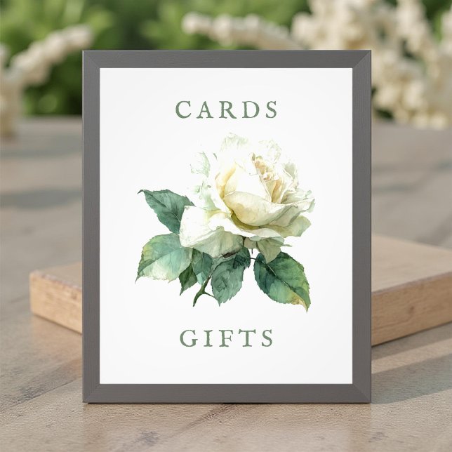 Foto Watercolor White Rose Wedding Cards & Gifts Sign (Criador carregado)