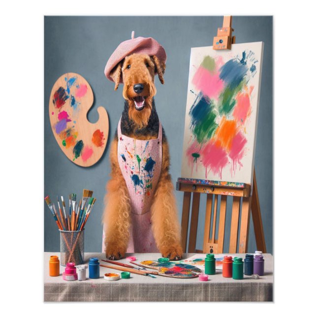 Foto Whimsical Airedale Terrier trabalhando como artist (Frente)