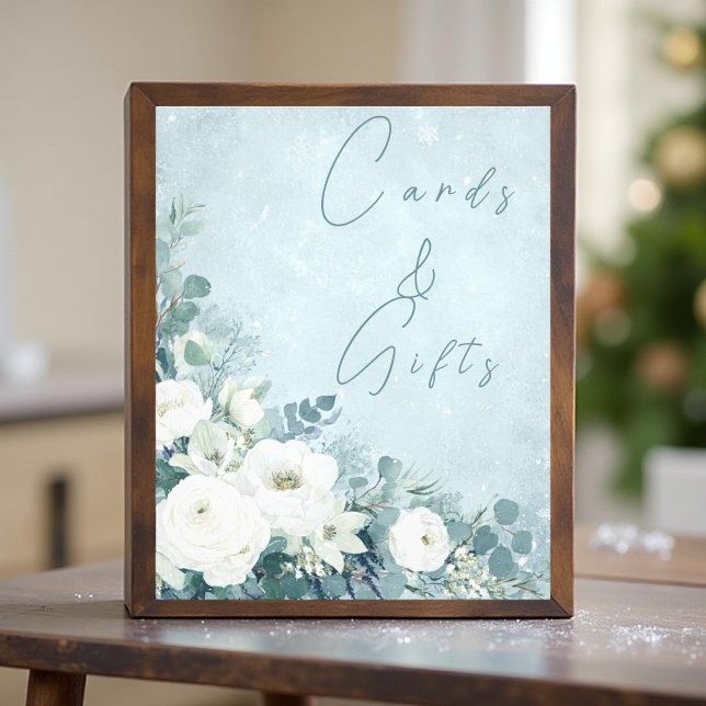 Foto White Roses Eucalyptus Wedding Card Gift Sign (Criador carregado)