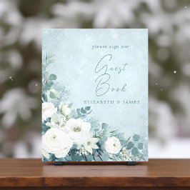Foto White Roses Hellebores Silver Wedding Guest Sign