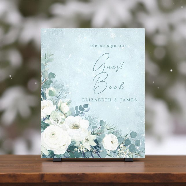 Foto White Roses Hellebores Silver Wedding Guest Sign (Criador carregado)