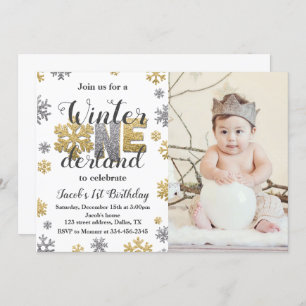Foto Winter ONEderland Birthday Convite Dourado