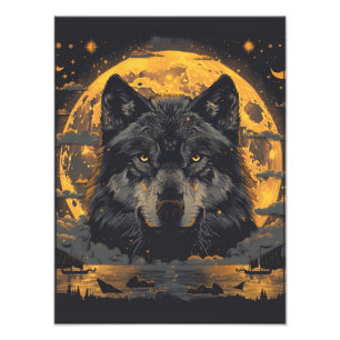 Foto Wolf Poster Full Moon Stars