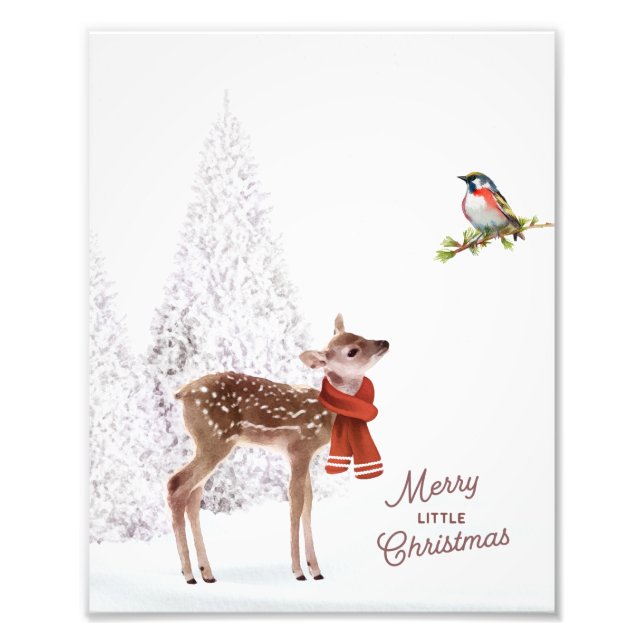 Foto Woodland Christmas Deer and Bird Wall Art (Frente)