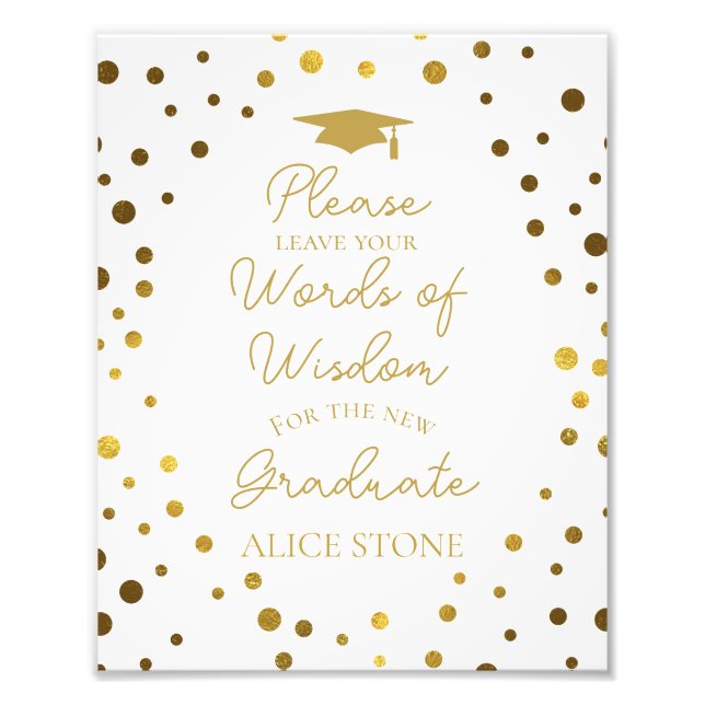 Foto words of wisdom graduation party sign gold (Frente)