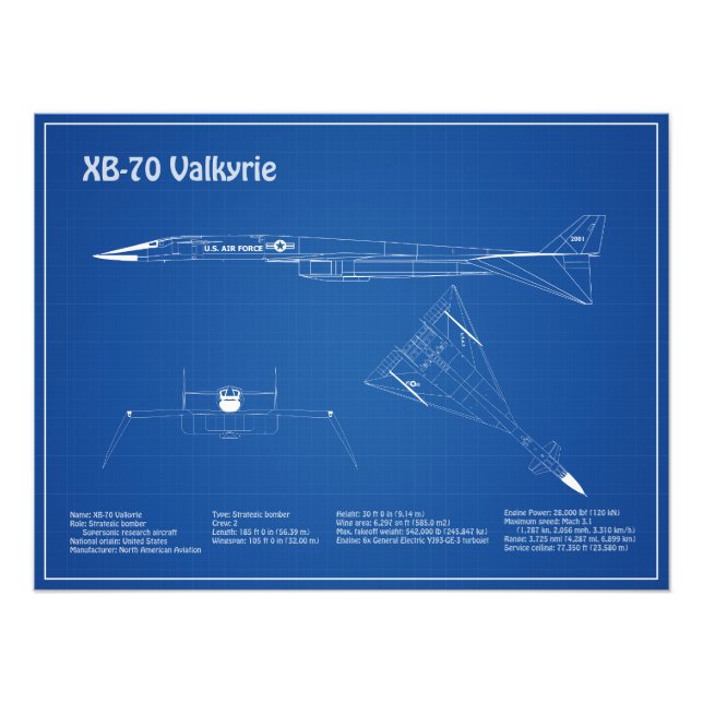 Foto XB-70 Valkyrie - Planos de avião Blueprint AD (Frente)