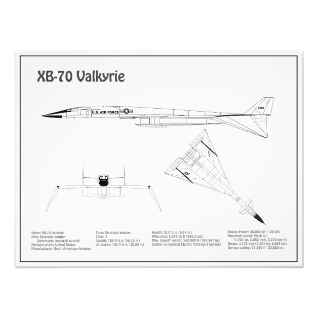 Foto XB-70 Valkyrie - Planos de avião Blueprint BD (Frente)