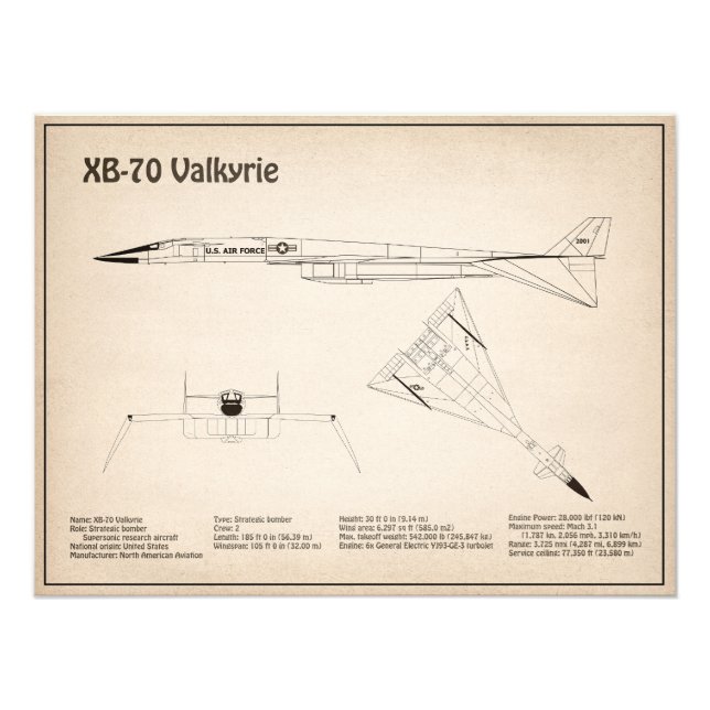 Foto XB-70 Valkyrie - Planos de avião Blueprint SD (Frente)
