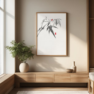 Foto Zen Bird em Bamboo - Arte de Muro de Tinta Minimal