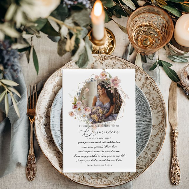 Fotofloral de Quinceanera Cartões de agradecimento (Criador carregado)