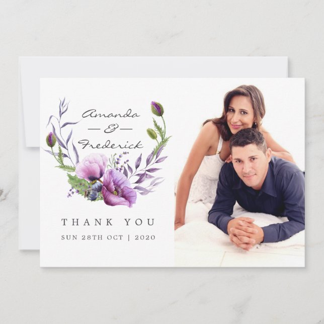 Fotografia de agradecimento de casamento floral Vi (Frente)