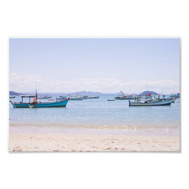 Fotografia de Arte Costeira, Mar Azul e Barcos (Frente)