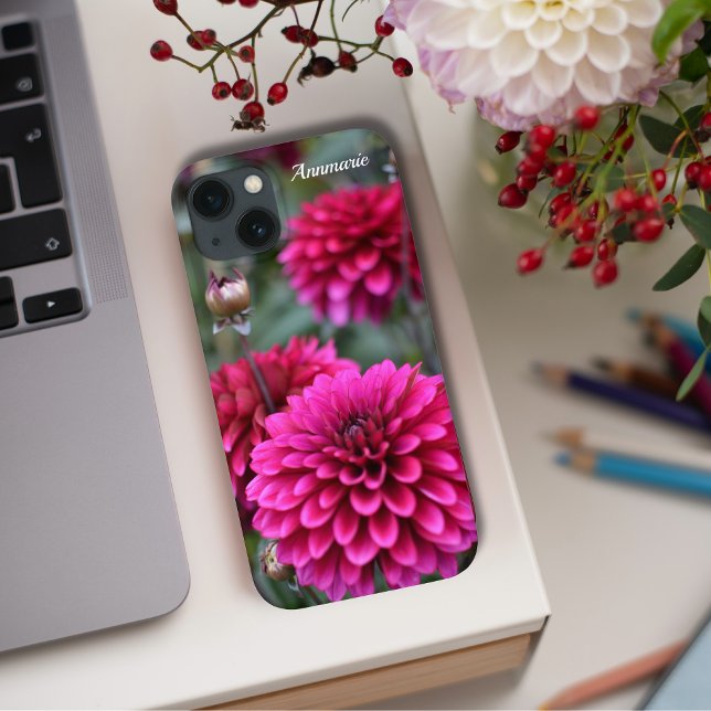 Fotografia Floral Rosa Dahlia (Pink Dahlia Phone Case on Desk)