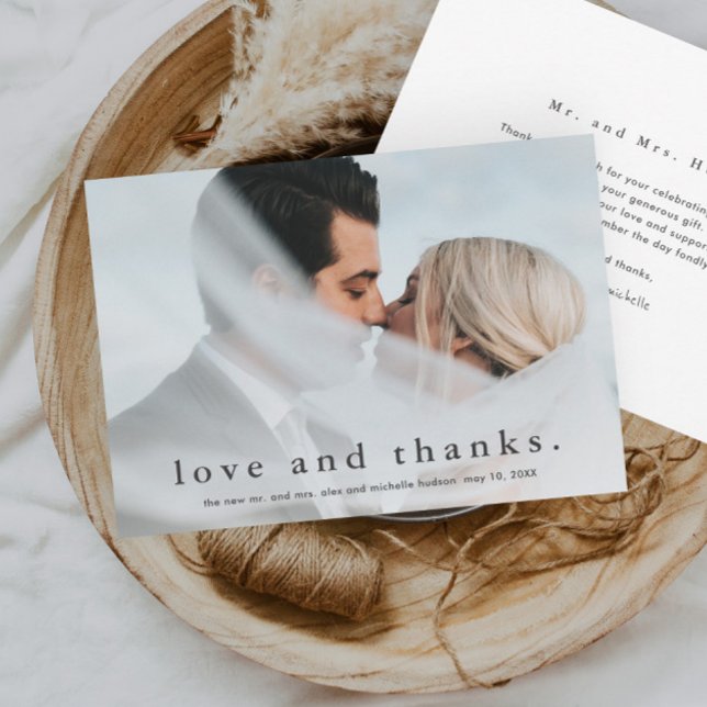 Fotos de Casamento Simples Amor e Agradecimento (Simple love and thanks wedding photo thank you card.)