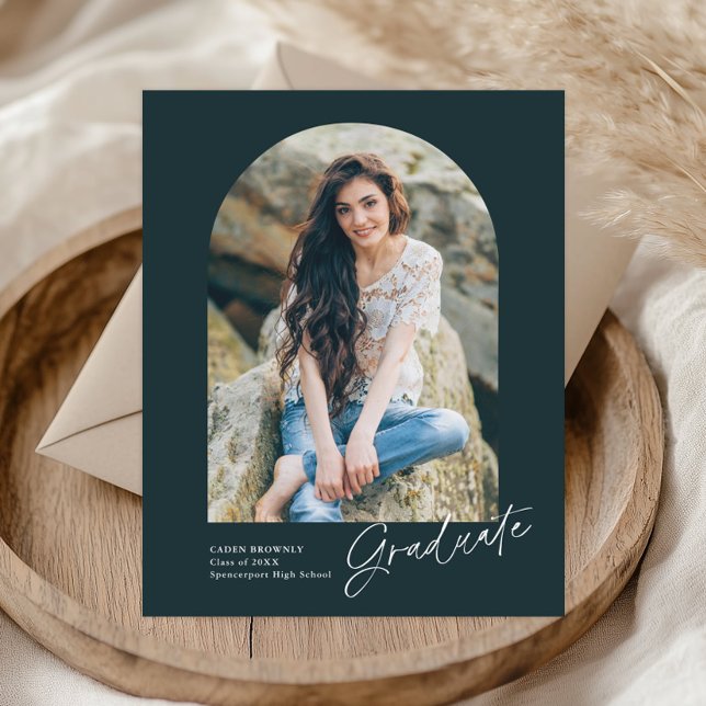 Fotos de Formatura com Arco Manuscrito Moderno (Handwritten Graduate Photo Graduation Invitations.)