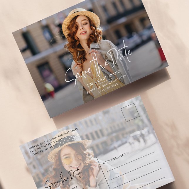 Fotos de Formatura Graduação 2026 Reserve a Data (Graduation Script Save the Date Grad Photos Announcement Postcard)