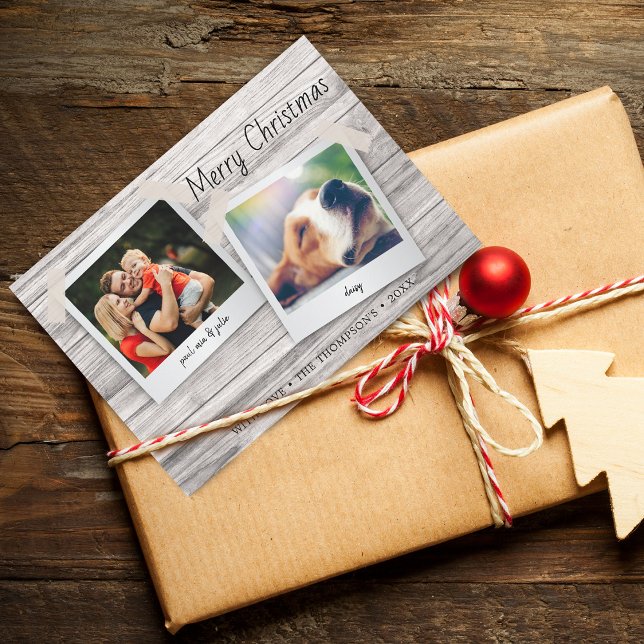 Fotos de Textura de Madeira Rústica Cartão de Féri (Rustic Wood Texture Photos Holiday Card)