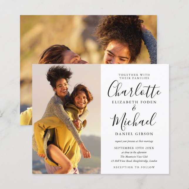 Fotos em preto e branco para convite de casamento  (Frente/Verso)