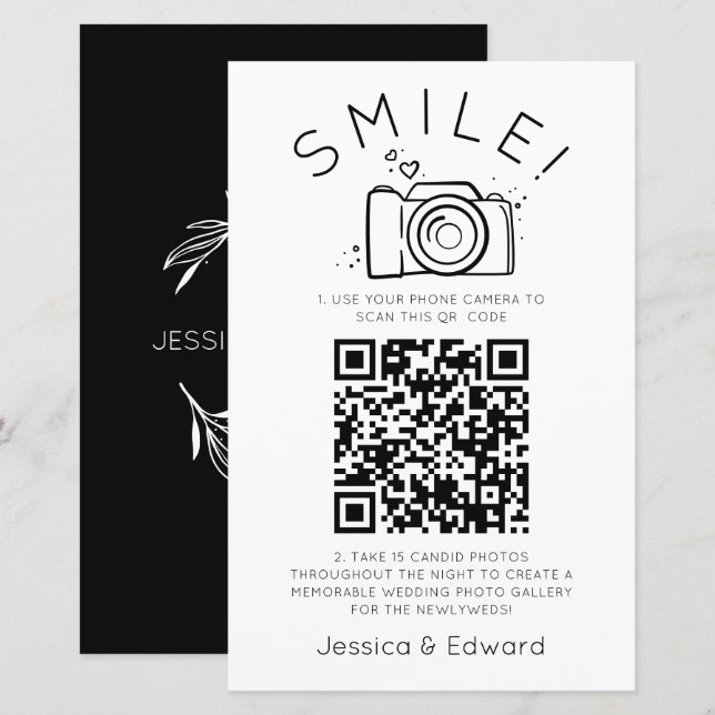 Fotos memoráveis Código Qr Casamento Moderno Chic  (Frente/Verso)