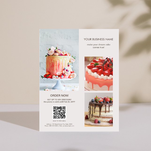 Fotos Personalizadas Leia Código QR Menu Flyer de  (Custom Photos Scan QR Code Menu Cake Bakery Flyer)