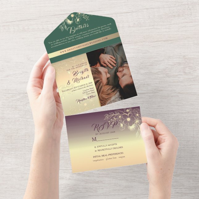 Fotos Verde Esmeralda Dourado e Roxo Casamento (Aba destacável)