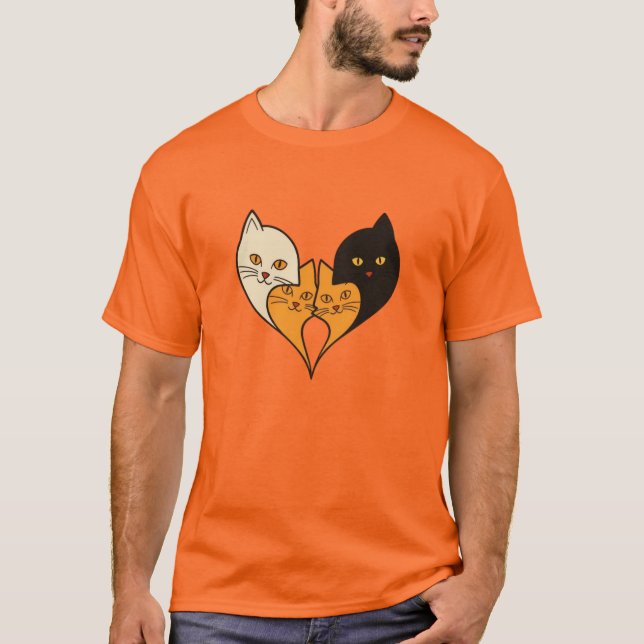 Four Cats, One Heart – Minimal Cat Love T-Shirt (Frente)