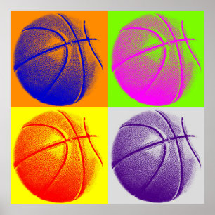 Four Color Pop Art Basketball Retro Style Poster