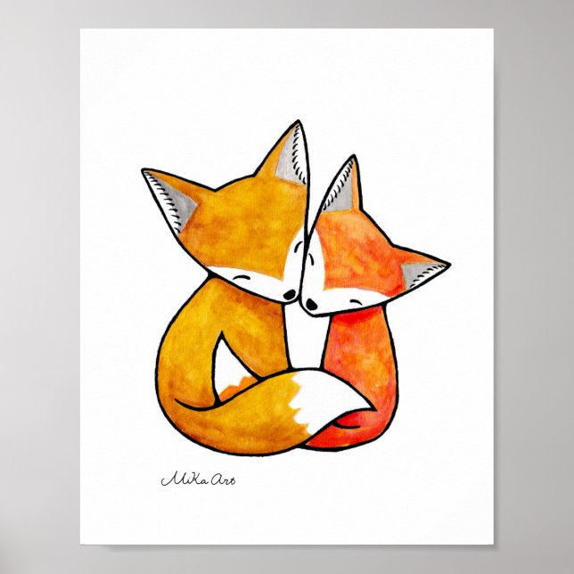Fox Art Impressão Red Fox Casal Poster (Frente)