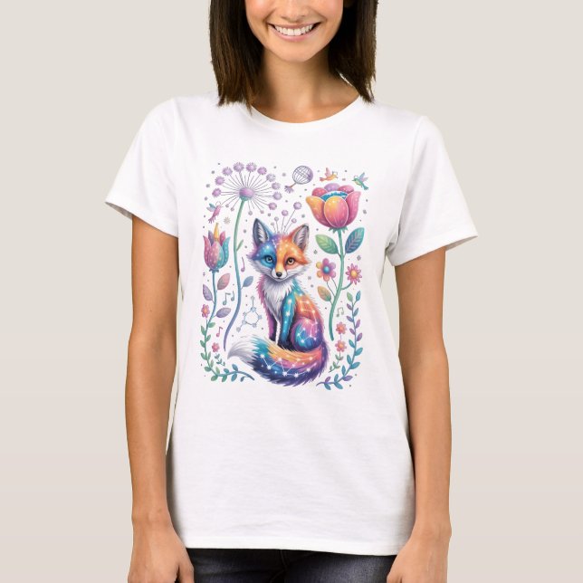 Fox Cósmica em T-Shirt do Dreamy Garden (Frente)
