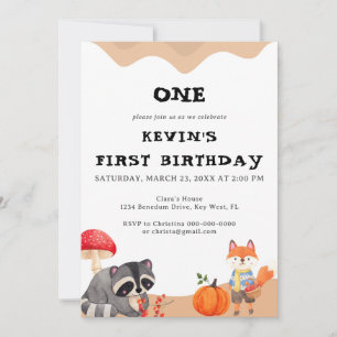 Fox Cute First Birthday Convite