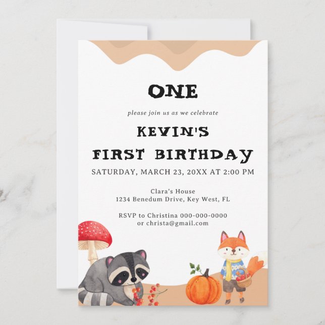 Fox Cute First Birthday Convite (Frente)