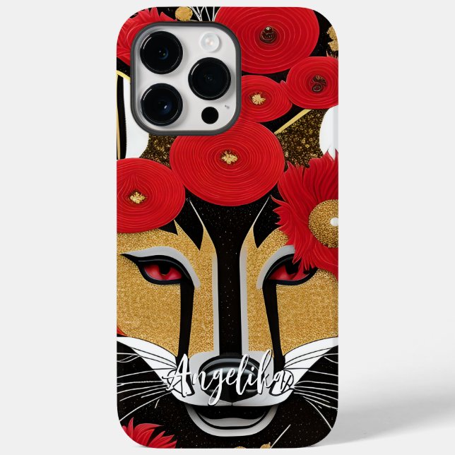 Fox de Abstrato vermelho e Dourado com personaliza (Verso)
