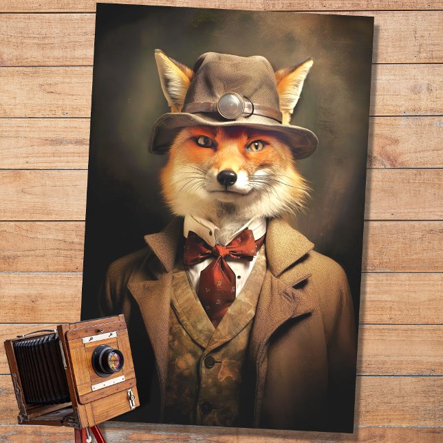Fox em Suit e Hat 1 Papel de Decoupage (Criador carregado)