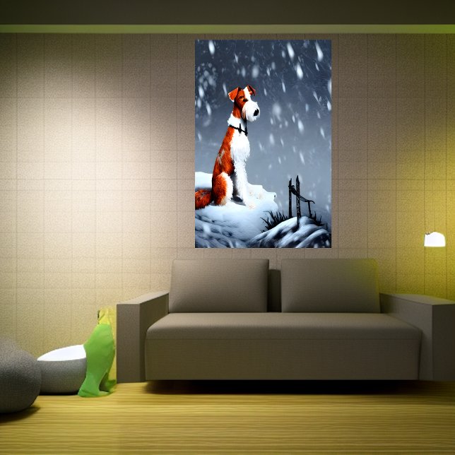 Fox Terrier com fio na neve | AI Art Poster (Criador carregado)