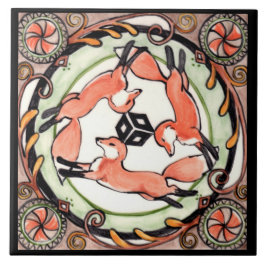 Fox Trio Mystical Circle Design Azulejo Art Trivet