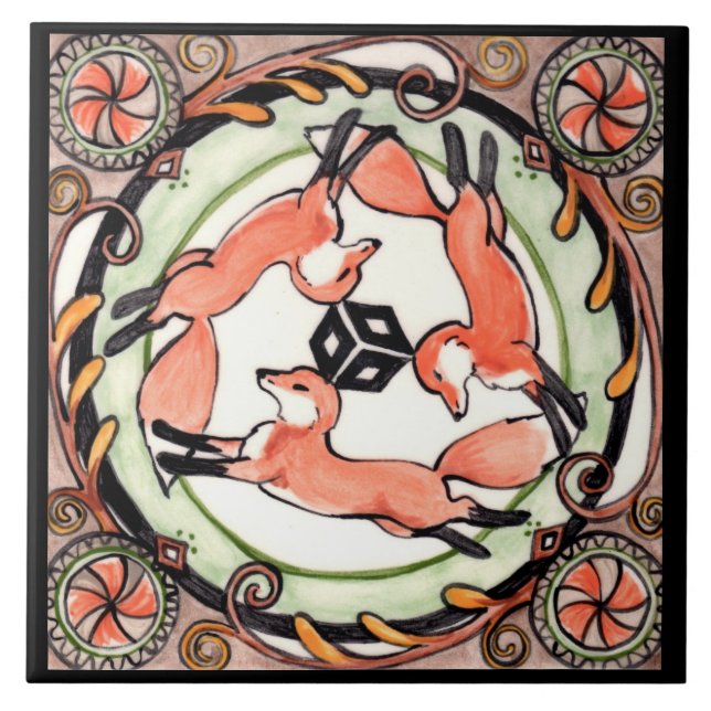 Fox Trio Mystical Circle Design Azulejo Art Trivet (Frente)