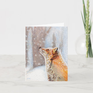 Fox vermelho no cartão de nota da pintura da neve