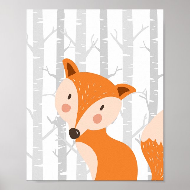 Fox Woodland Animal Nursery Wall Art Impressão (Frente)