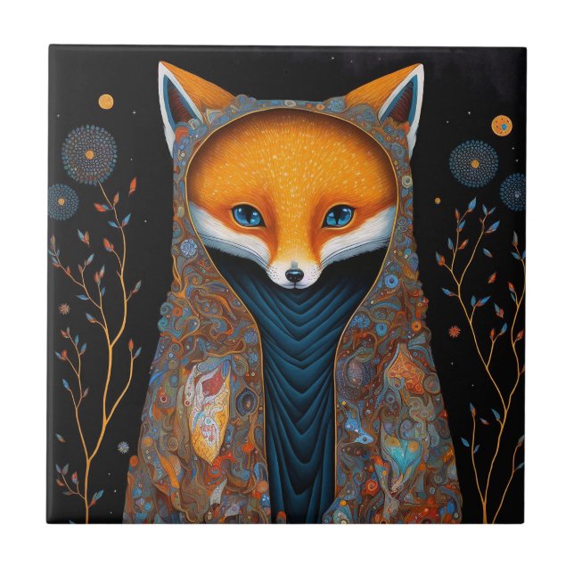 Fox Woodland Fantasy Art Azulejo cerâmico (Frente)