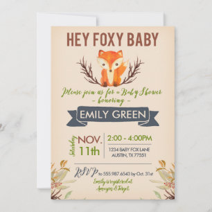 Foxy Chá de fraldas Convite Florestal Florestal Fo