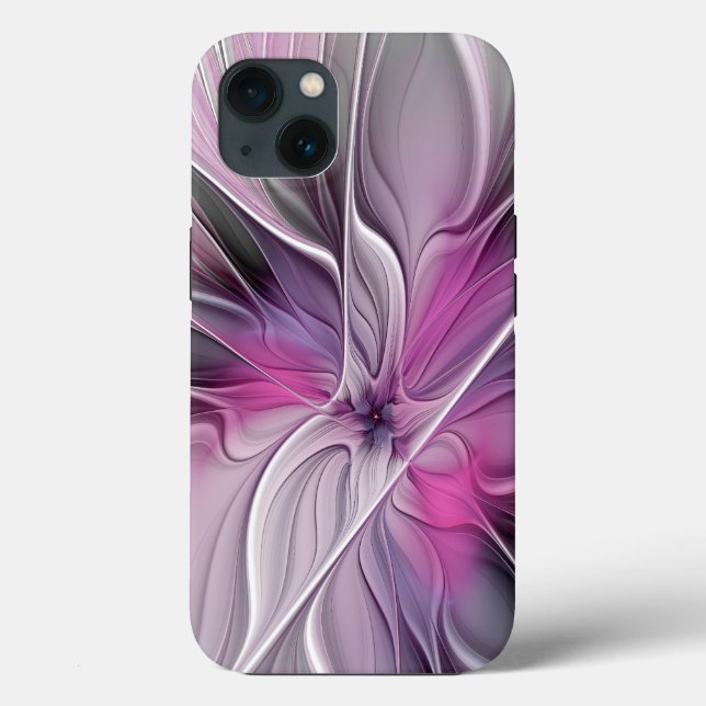 Fractal Fractal Moderna Abstrato com Cinza Rosa Fl (Verso)