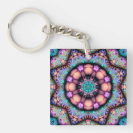Fractal Mandala Floral Chaveiro de Arte Psicodélic