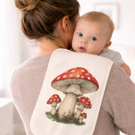Fralda De Boca Reversible Retro Mushrooms - Cottagecore Cozy Soft