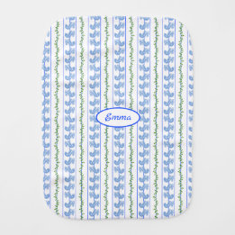 Fralda De Boca Scandi Nordi Blue Birds Stripe Red Yellow Flowers