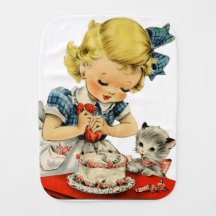 Trabalhos de arte retros do gato do bolo da menina