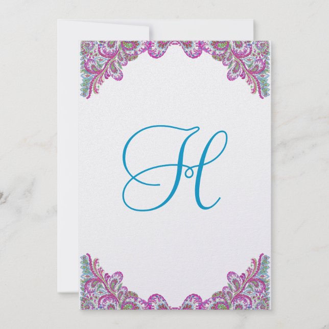 Framboesa e Aqua no Convite para Casamento de Ice  (Frente)