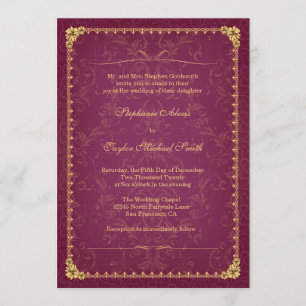 Framboesa escura e convite para casamento elegante