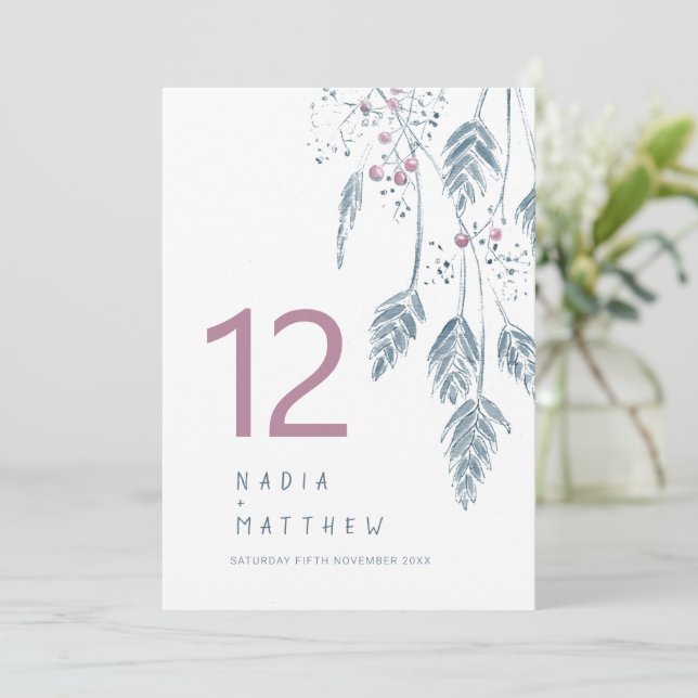 Framboesas casamento outono rosa azul mesa (Em pé/Frente)