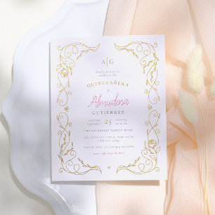Frame Floral Elegante Quinceañera Foto Dourada Or